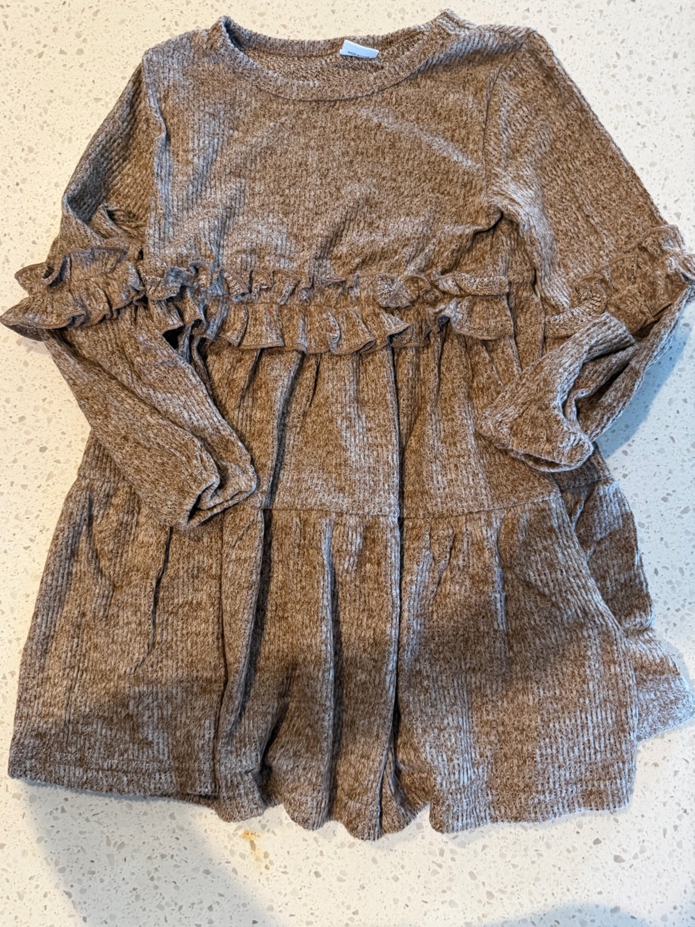 Girls' Casual Ruffle Knit Dress - Brown 5T/6T